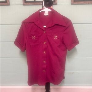 Vintage 1970s Kmart Fuchsia Polyester Two Piece Set | Retro Wide Leg Pants